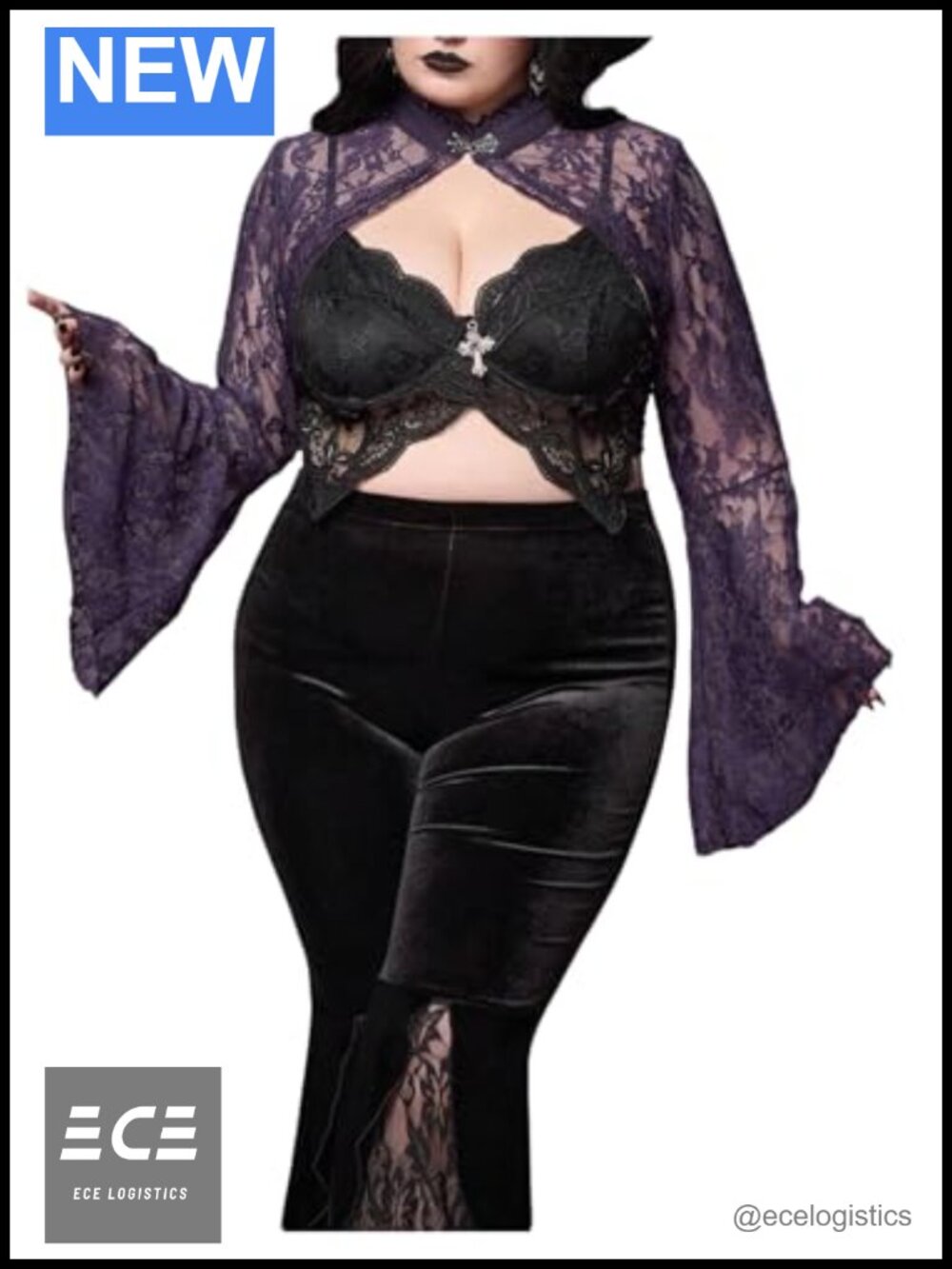 WDIRARA Plus Size Lace Crop Top Long Bell Sleeve Shrug Shawl